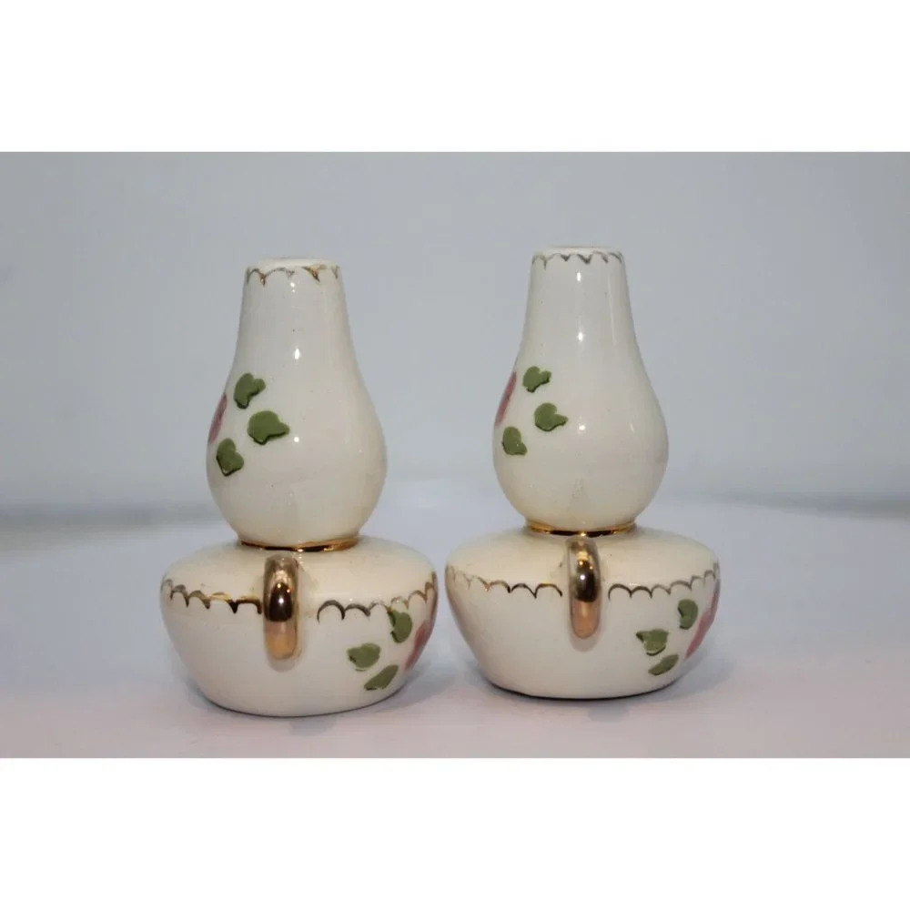 Salt & Pepper Shakers - Vintage Poinsettia Studios CA Ceramic Lanterns & Tray